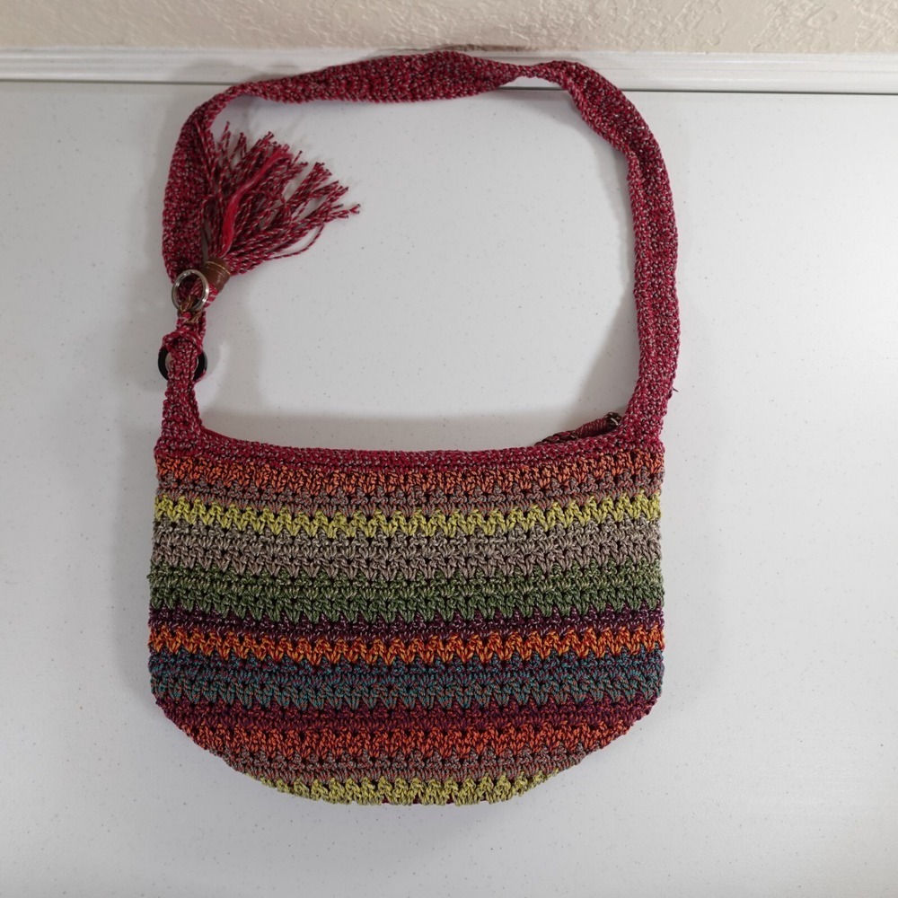The Sak Crochet Hobo Boho Shoulder Bag Gypsy Stripe Cambria Purse Charm Tote - Picture 5 of 10